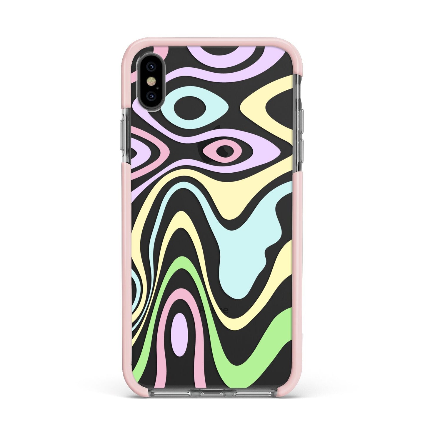 Transparent Swirl Apple iPhone Xs Max Impact Case Pink Edge on Black Phone