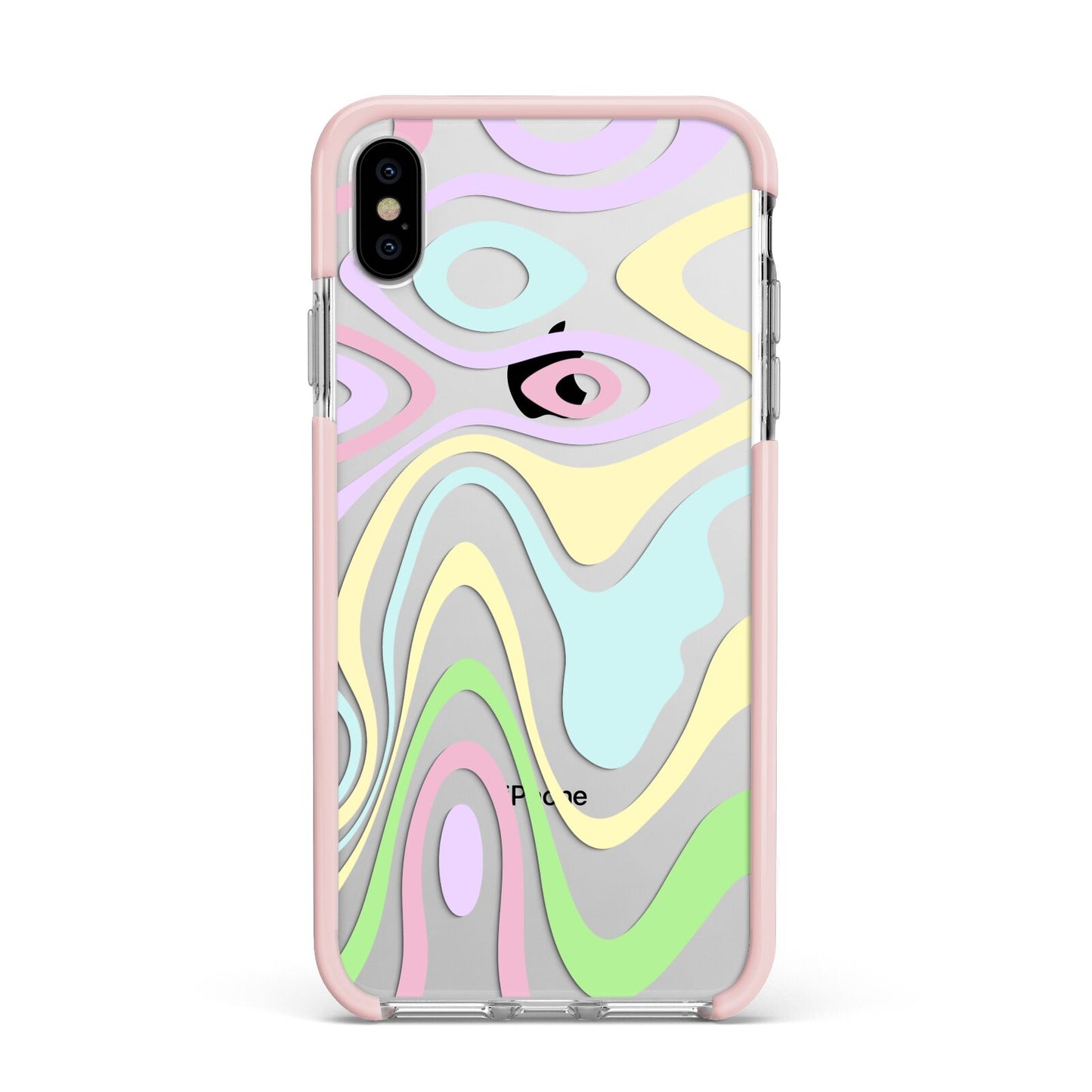 Transparent Swirl Apple iPhone Xs Max Impact Case Pink Edge on Silver Phone