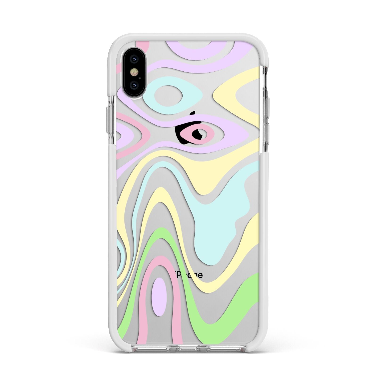 Transparent Swirl Apple iPhone Xs Max Impact Case White Edge on Silver Phone