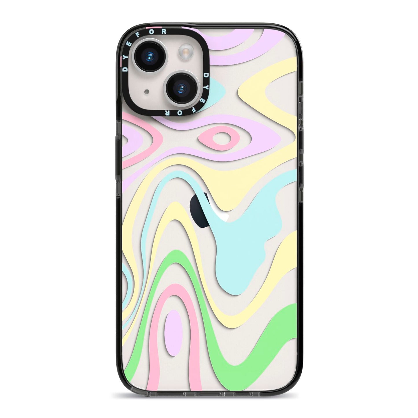 Transparent Swirl iPhone 14 Black Impact Case on Silver phone