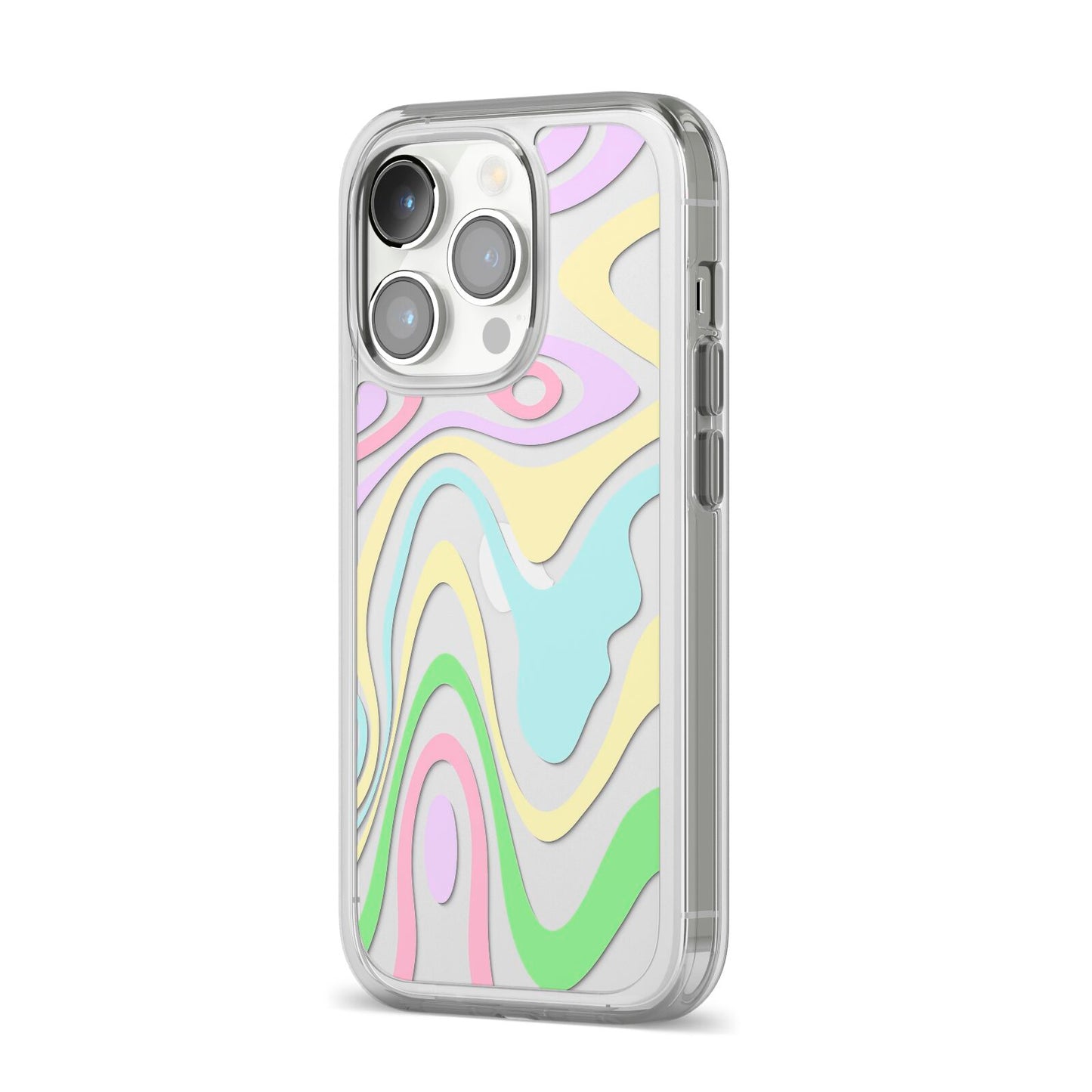 Transparent Swirl iPhone 14 Pro Clear Tough Case Silver Angled Image