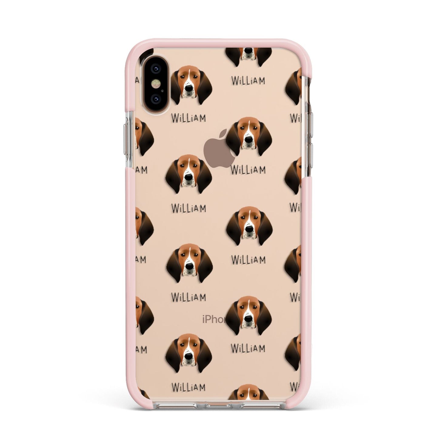 Treeing Walker Coonhound Icon with Name Apple iPhone Xs Max Impact Case Pink Edge on Gold Phone