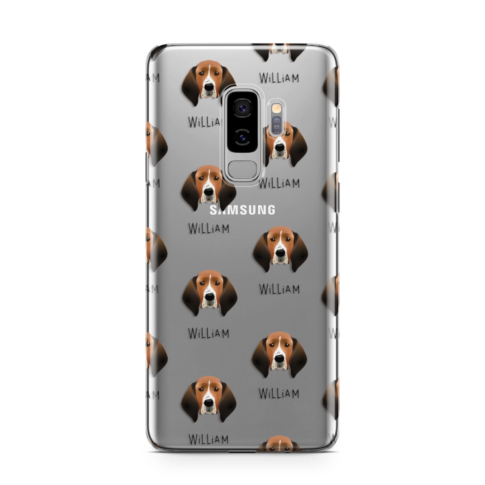 Treeing Walker Coonhound Icon with Name Samsung Galaxy S9 Plus Case on Silver phone