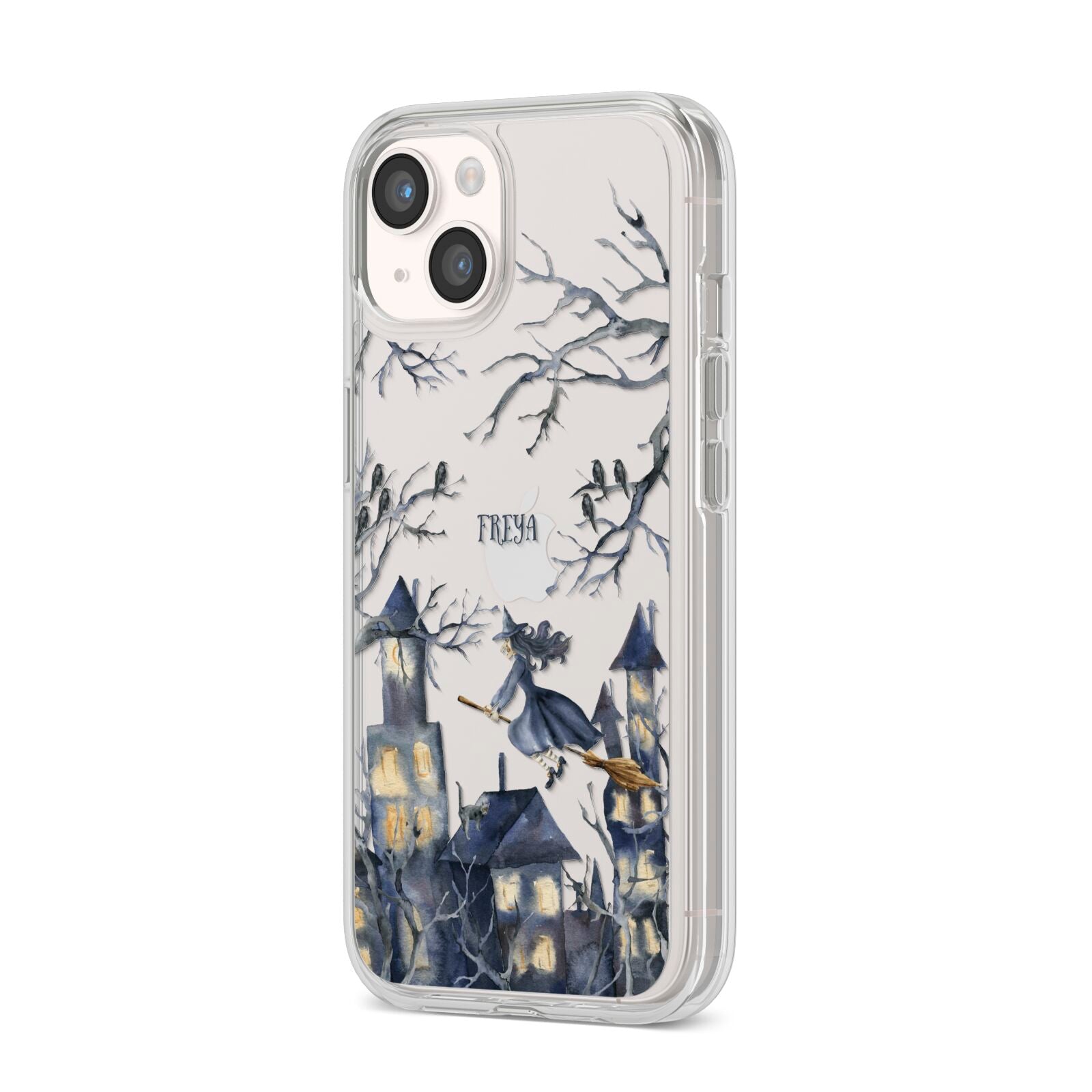 Treetop Halloween Witch iPhone 14 Clear Tough Case Starlight Angled Image