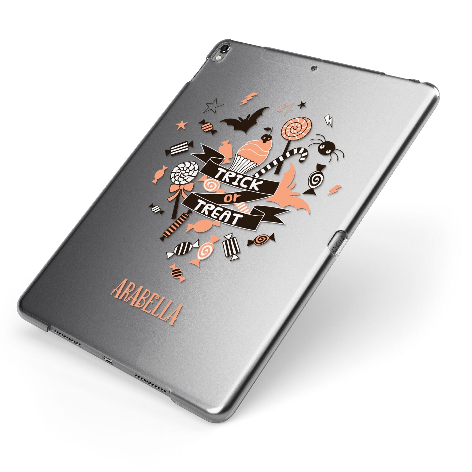 Trick or Treat Apple iPad Case on Grey iPad Side View