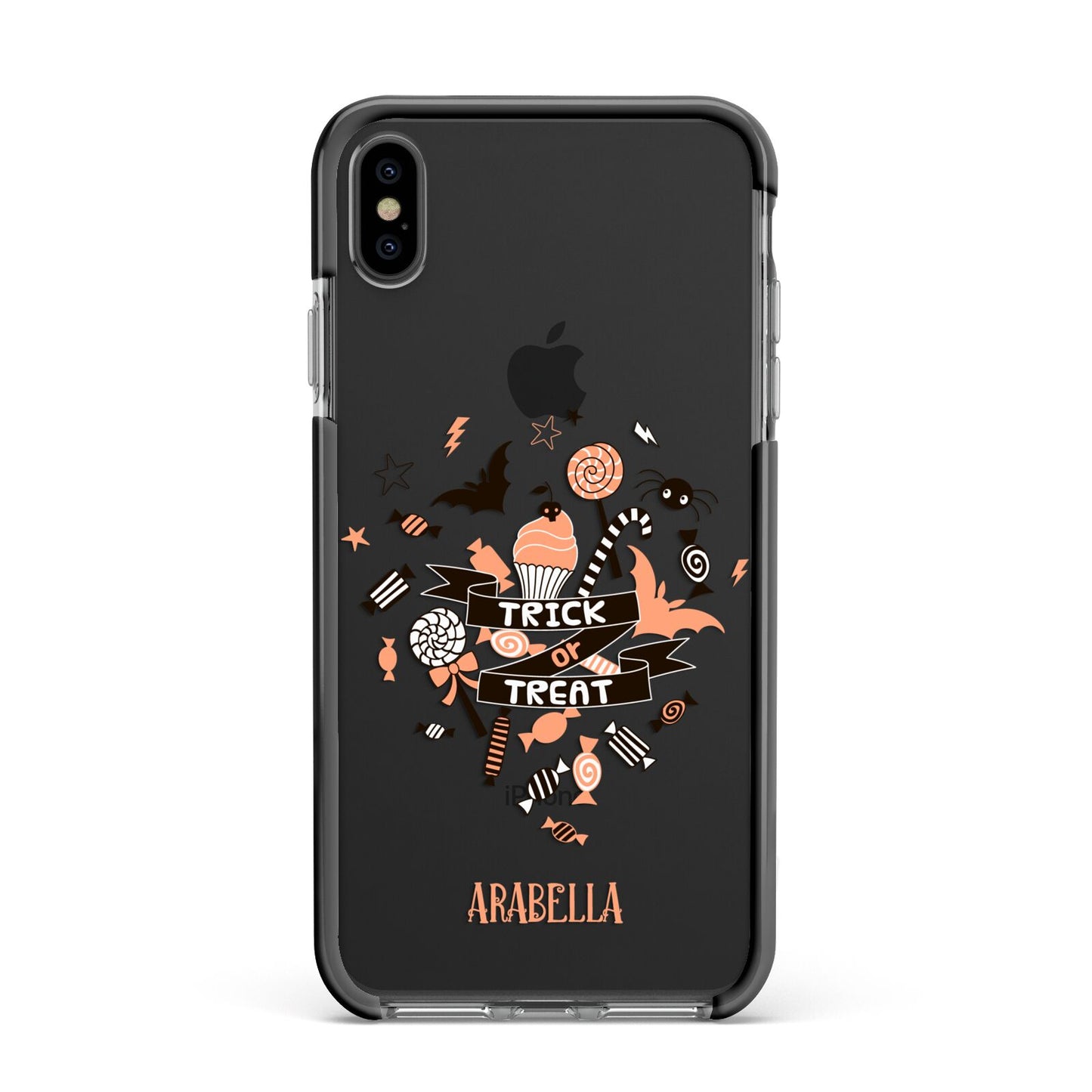 Trick or Treat Apple iPhone Xs Max Impact Case Black Edge on Black Phone