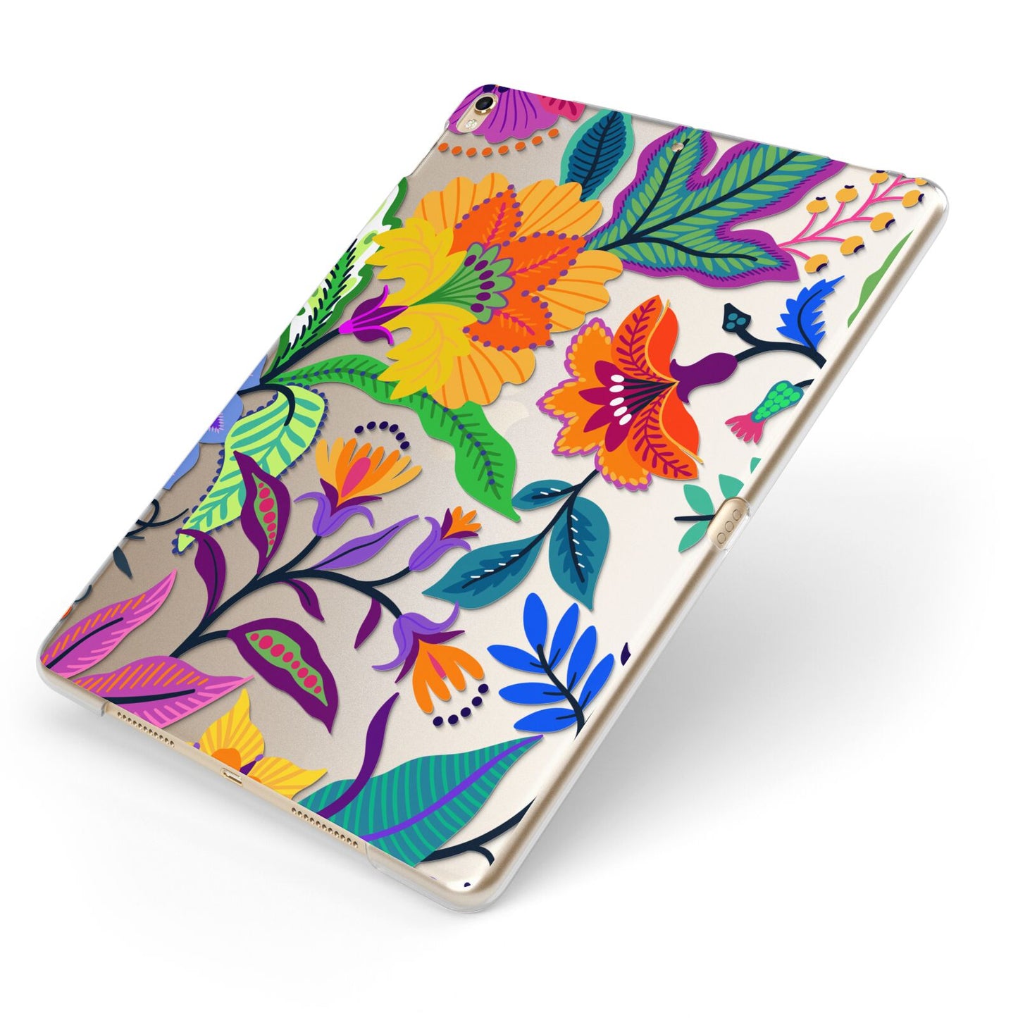 Tropical Floral Apple iPad Case on Gold iPad Side View