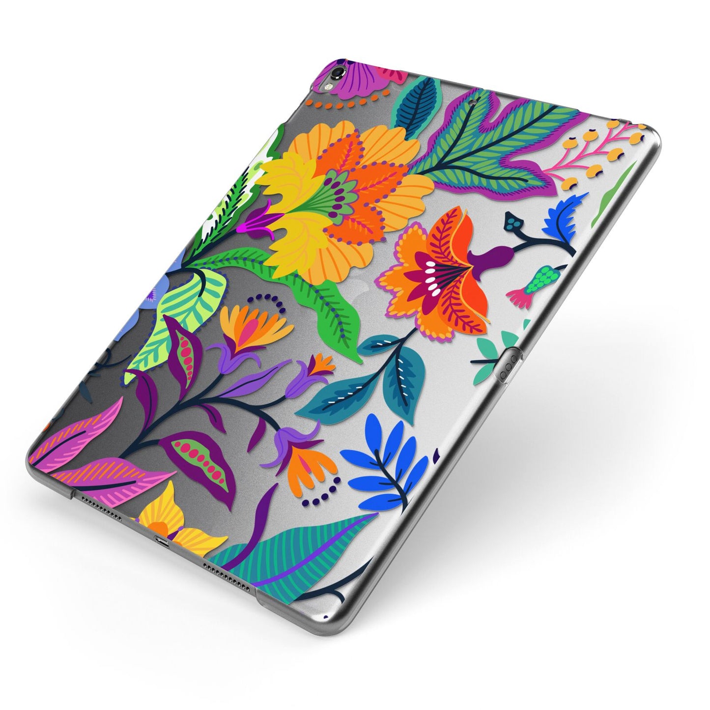 Tropical Floral Apple iPad Case on Grey iPad Side View