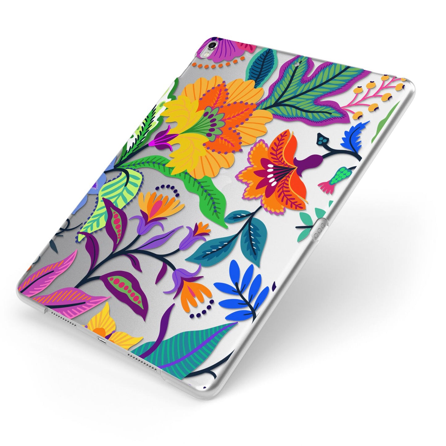 Tropical Floral Apple iPad Case on Silver iPad Side View