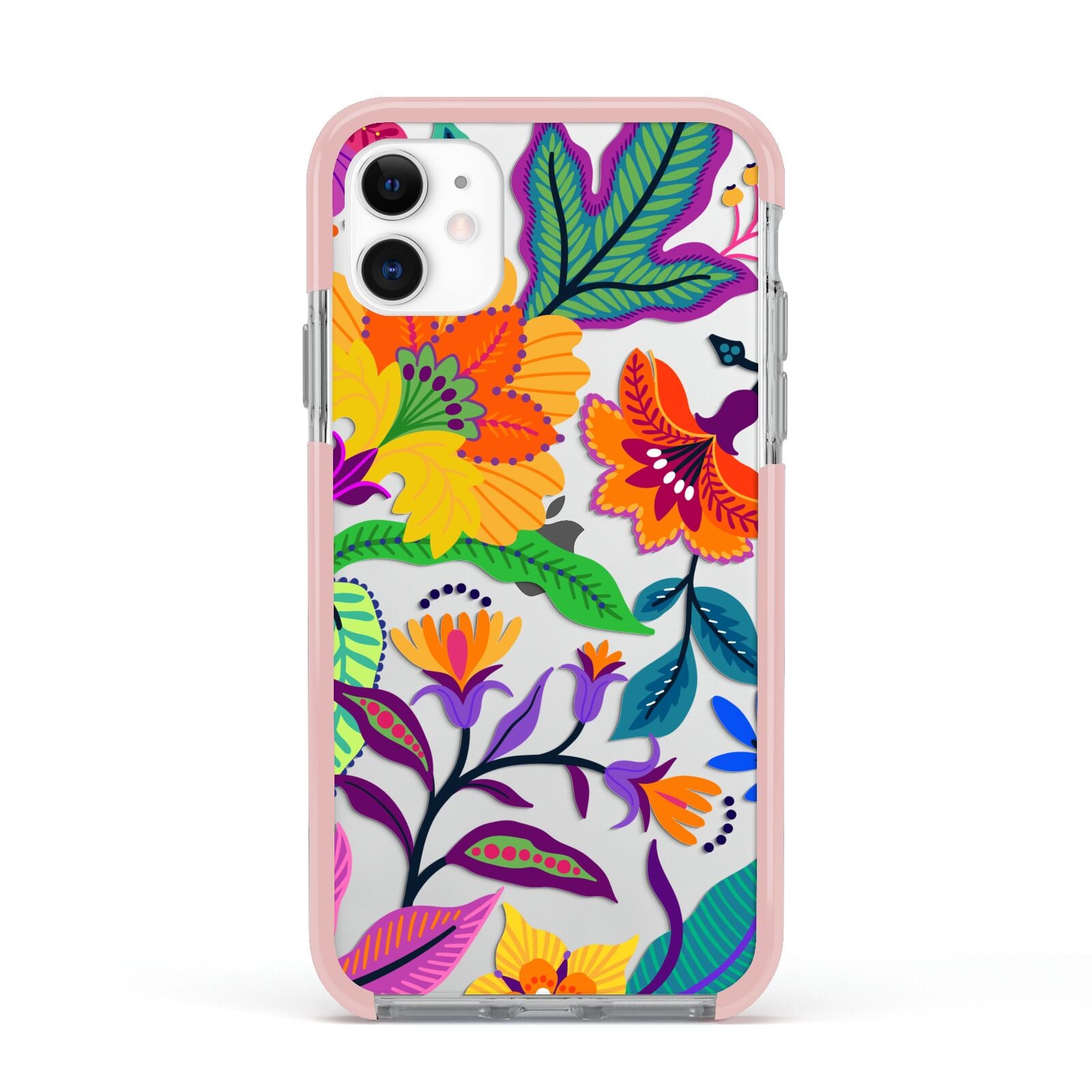 Tropical Floral Apple iPhone 11 in White with Pink Impact Case