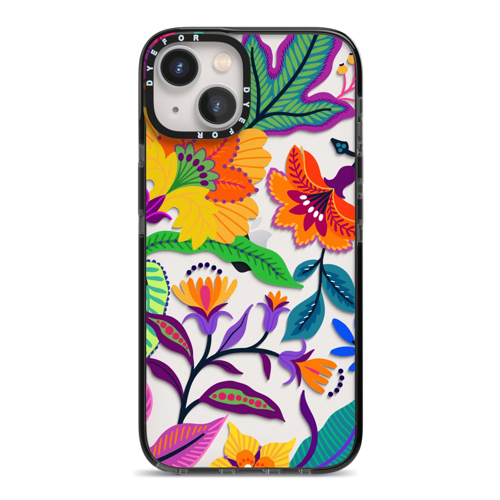 Tropical Floral iPhone 13 Black Impact Case on Silver phone