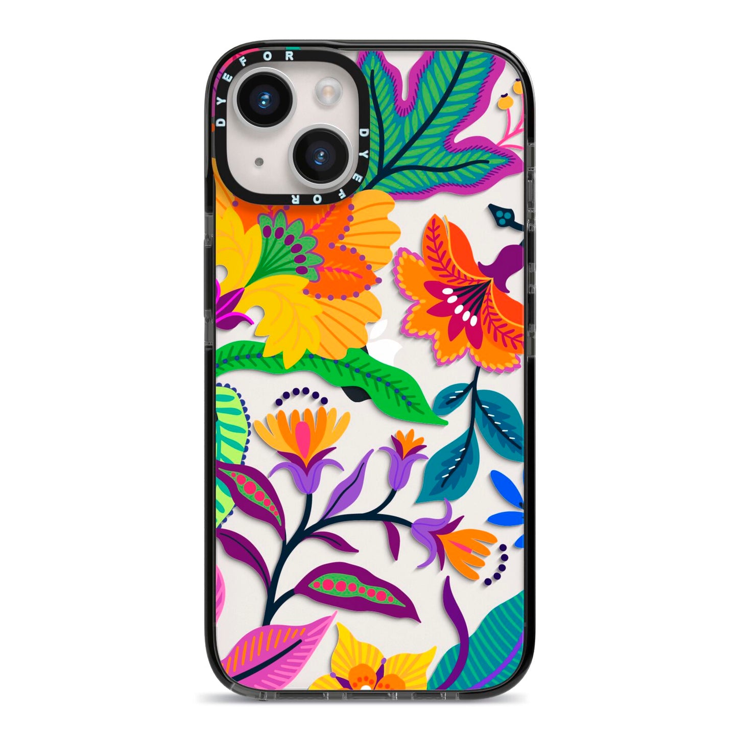 Tropical Floral iPhone 14 Black Impact Case on Silver phone