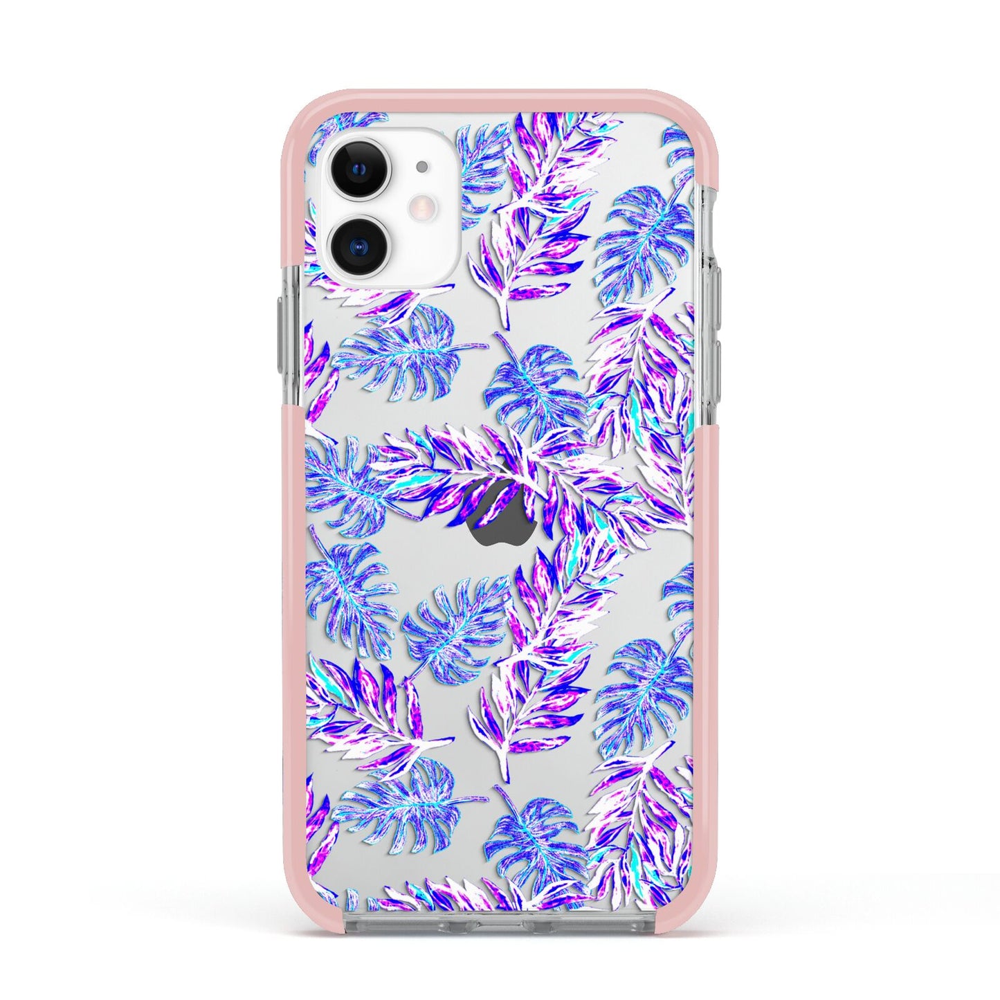 Tropical Palm Leaf Apple iPhone 11 in White with Pink Impact Case