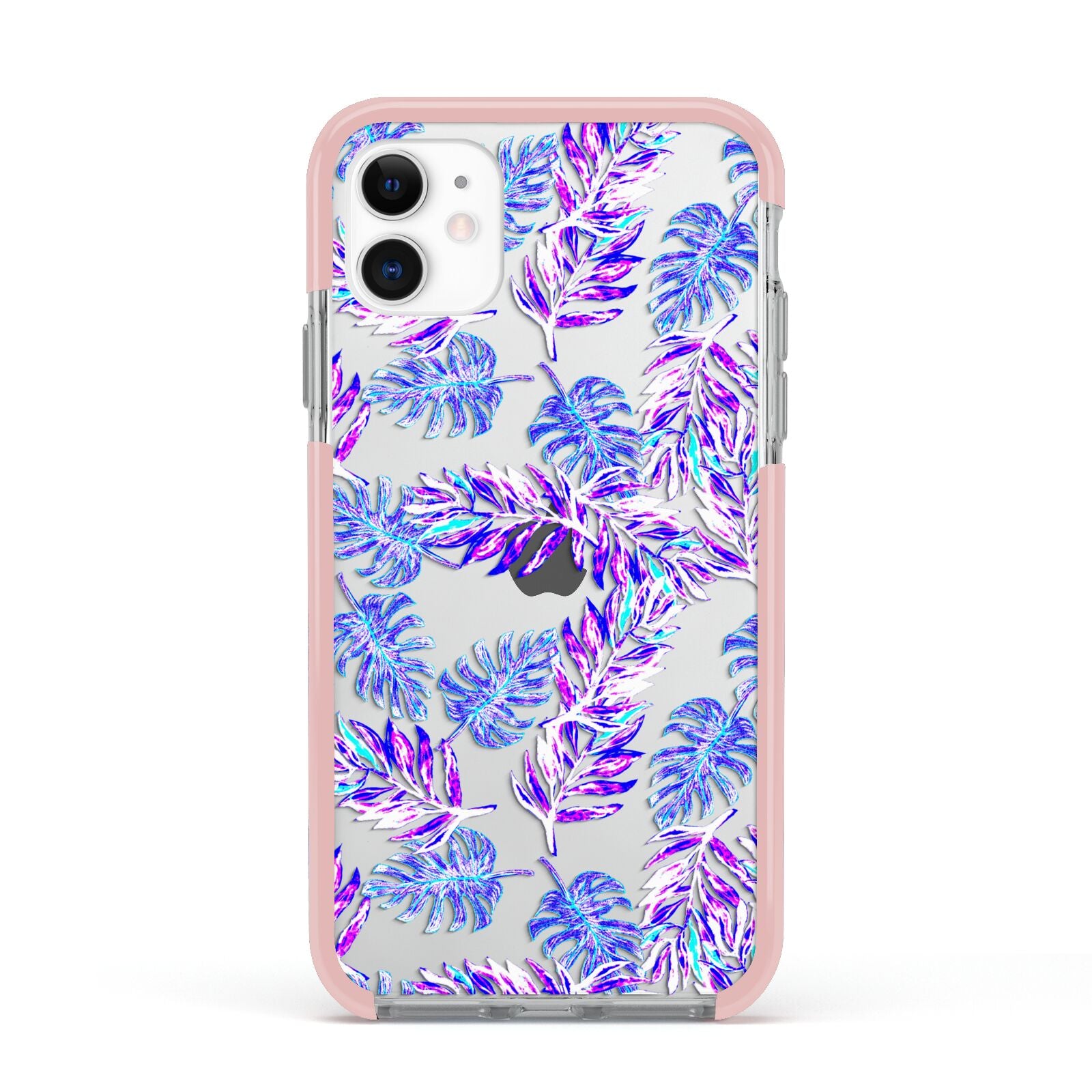 Tropical Palm Leaf Apple iPhone 11 in White with Pink Impact Case