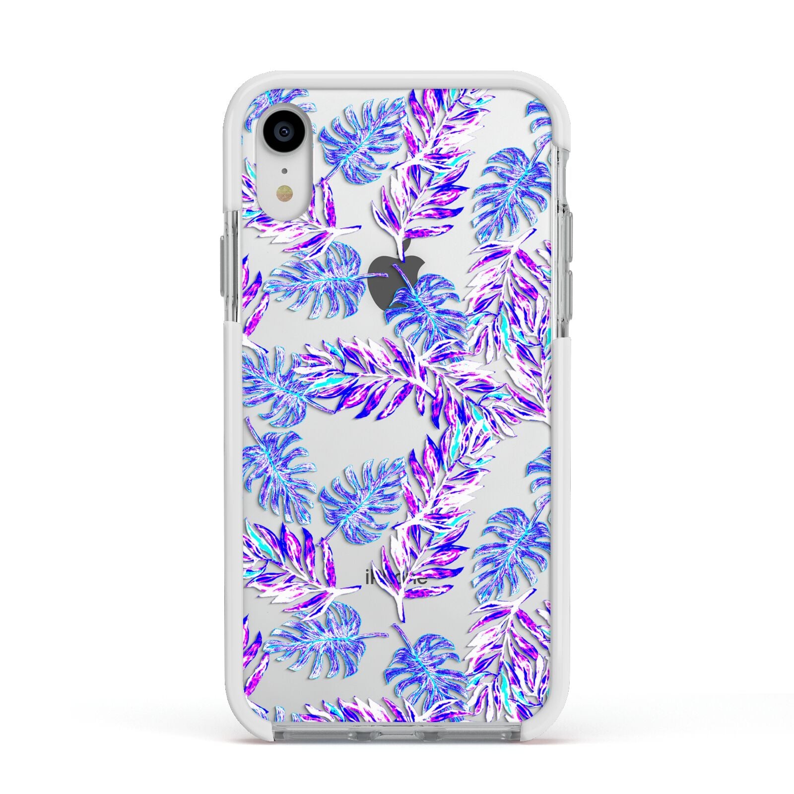 Tropical Palm Leaf Apple iPhone XR Impact Case White Edge on Silver Phone