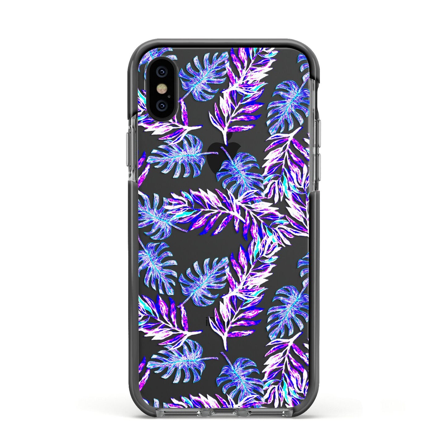 Tropical Palm Leaf Apple iPhone Xs Impact Case Black Edge on Black Phone