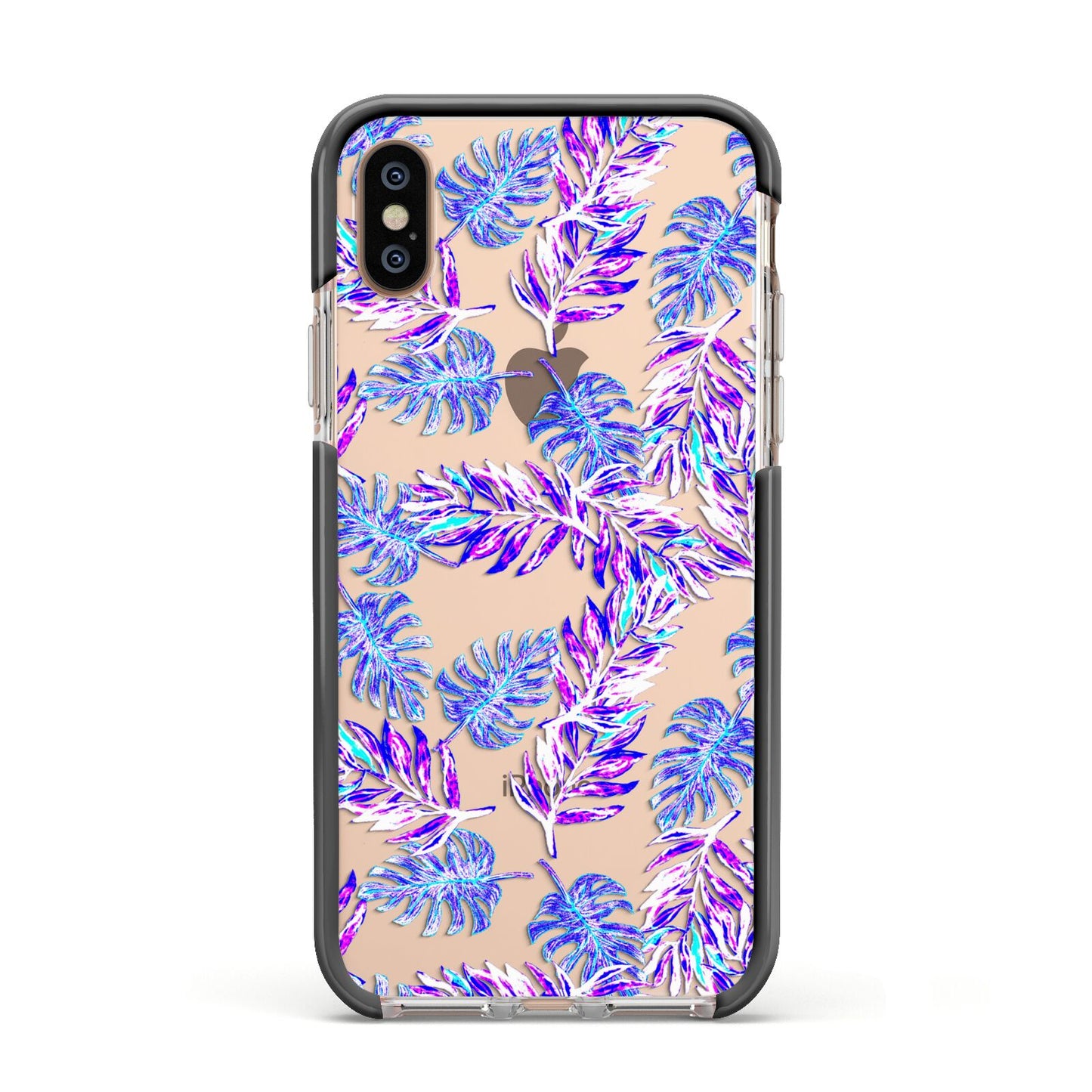 Tropical Palm Leaf Apple iPhone Xs Impact Case Black Edge on Gold Phone