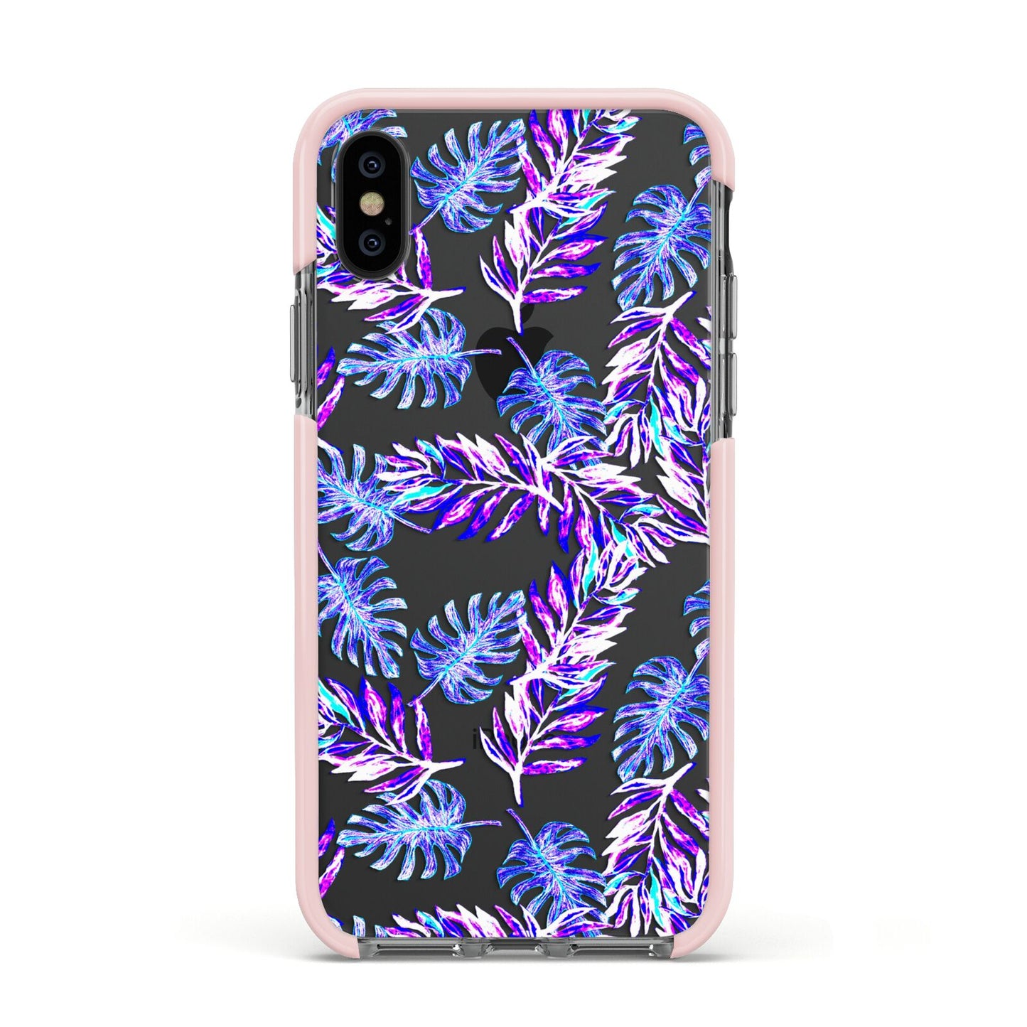 Tropical Palm Leaf Apple iPhone Xs Impact Case Pink Edge on Black Phone