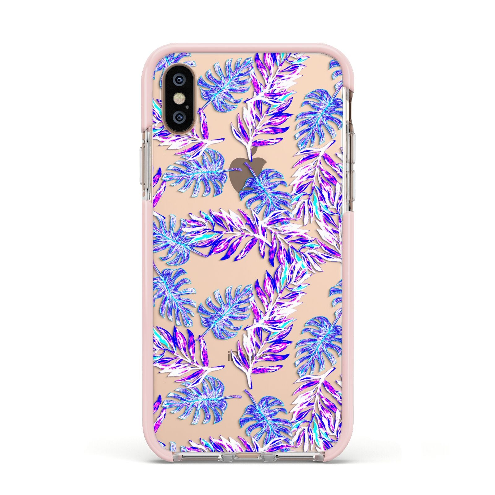 Tropical Palm Leaf Apple iPhone Xs Impact Case Pink Edge on Gold Phone