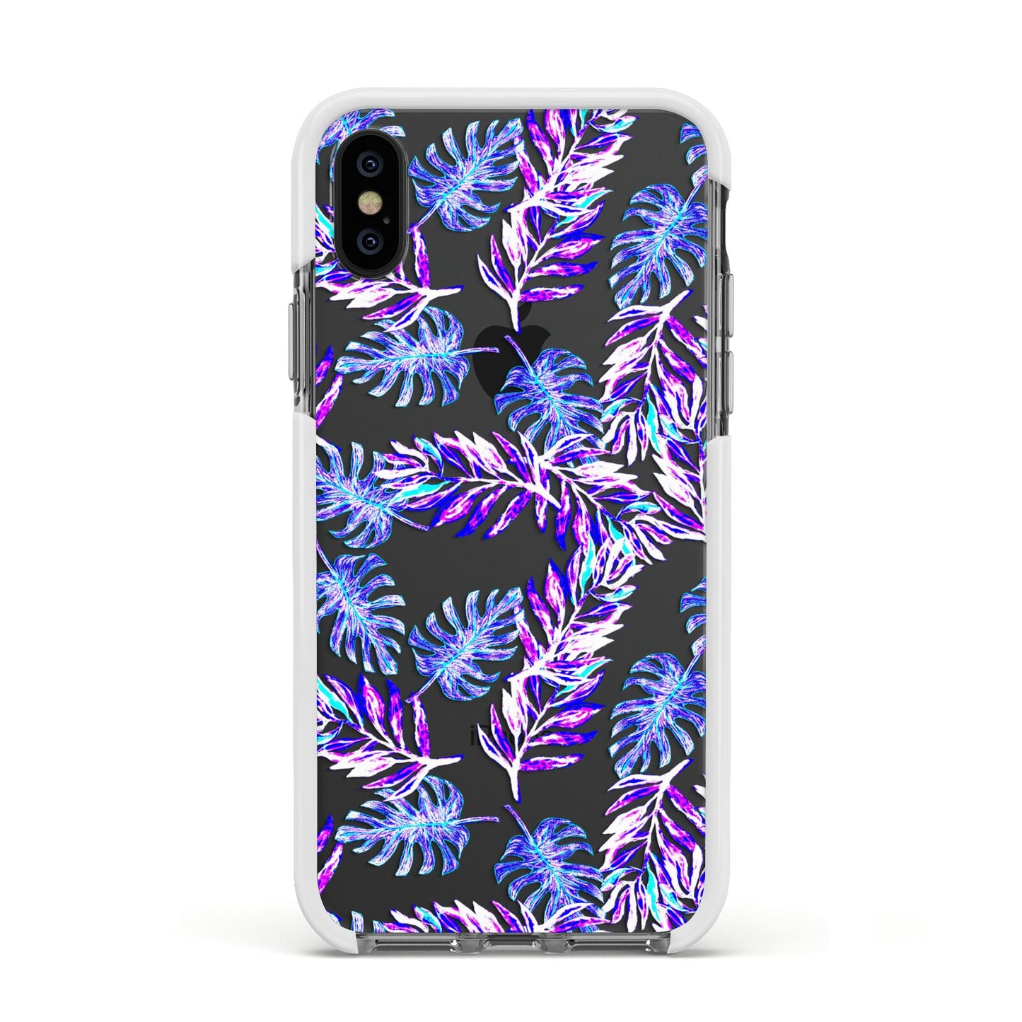 Tropical Palm Leaf Apple iPhone Xs Impact Case White Edge on Black Phone