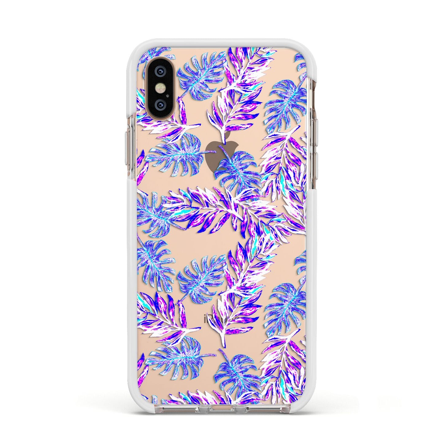 Tropical Palm Leaf Apple iPhone Xs Impact Case White Edge on Gold Phone