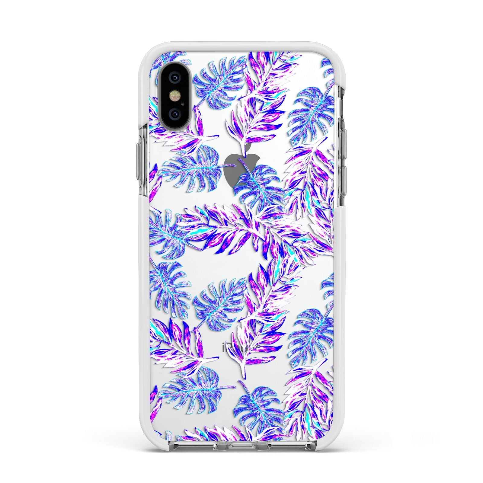 Tropical Palm Leaf Apple iPhone Xs Impact Case White Edge on Silver Phone