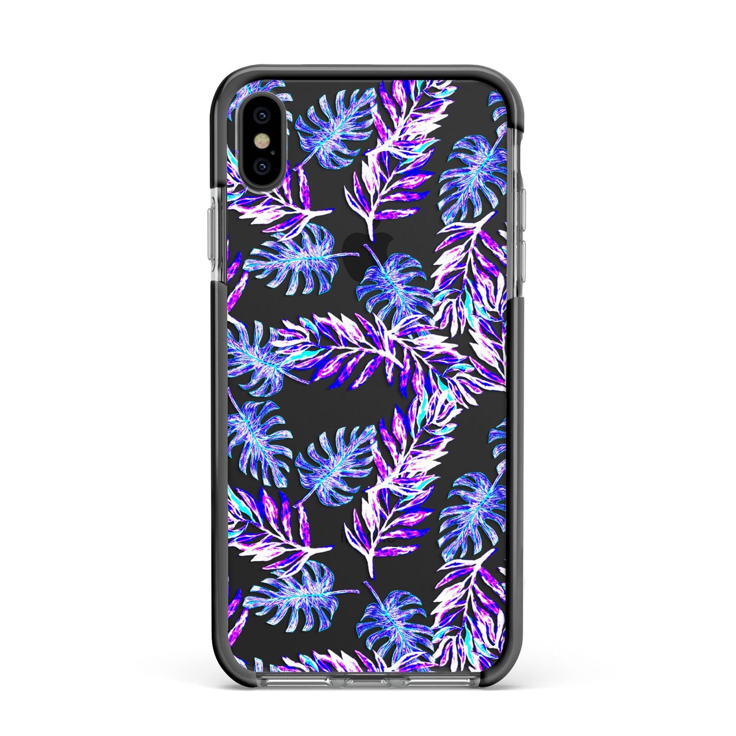 Tropical Palm Leaf Apple iPhone Xs Max Impact Case Black Edge on Black Phone