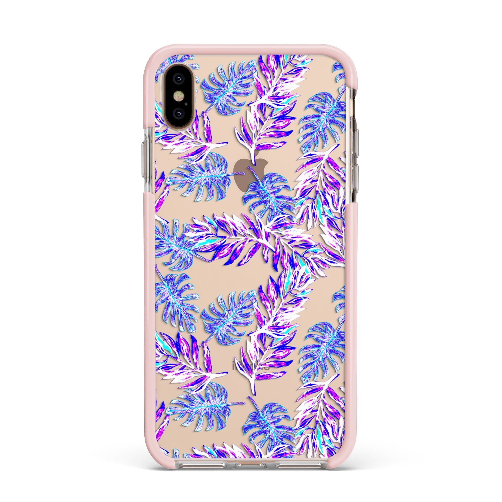 Tropical Palm Leaf Apple iPhone Xs Max Impact Case Pink Edge on Gold Phone