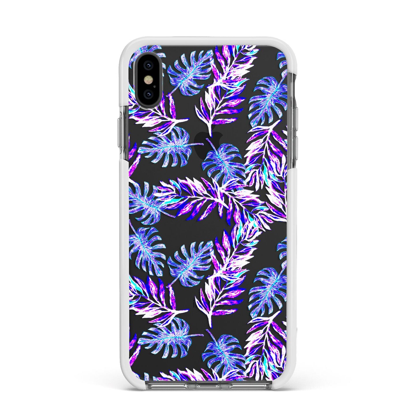 Tropical Palm Leaf Apple iPhone Xs Max Impact Case White Edge on Black Phone