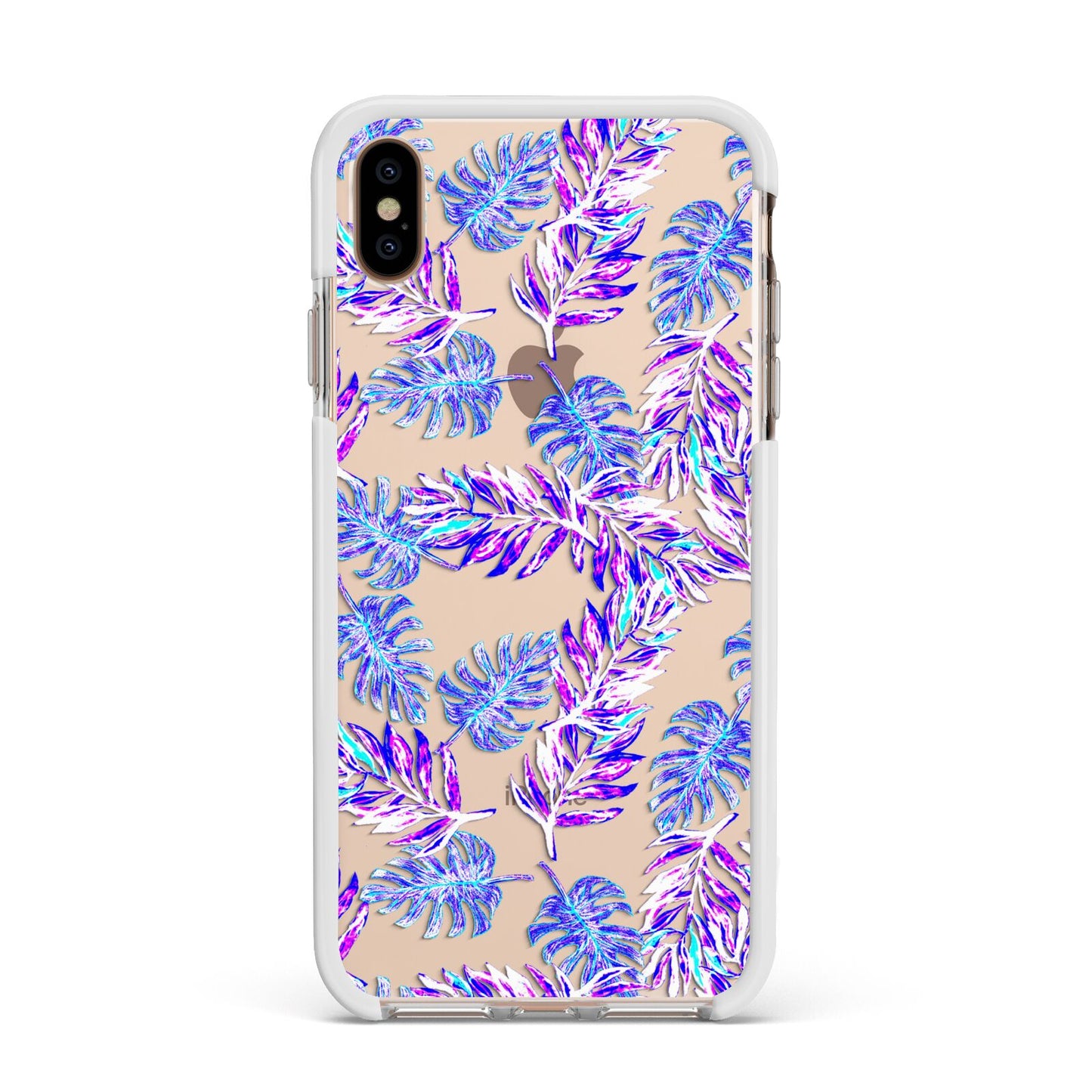 Tropical Palm Leaf Apple iPhone Xs Max Impact Case White Edge on Gold Phone