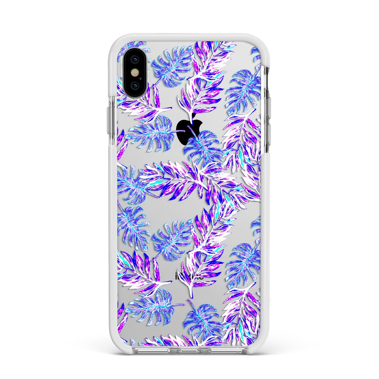 Tropical Palm Leaf Apple iPhone Xs Max Impact Case White Edge on Silver Phone