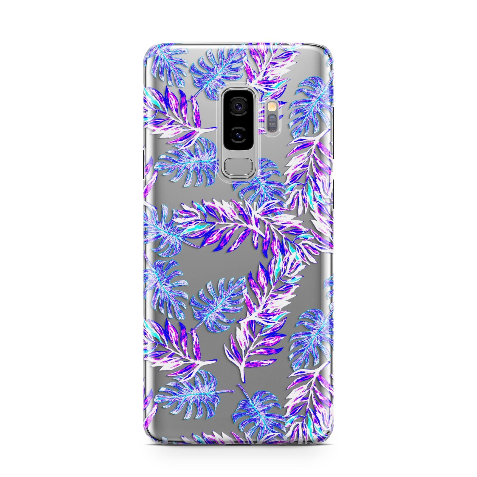 Tropical Palm Leaf Samsung Galaxy S9 Plus Case on Silver phone