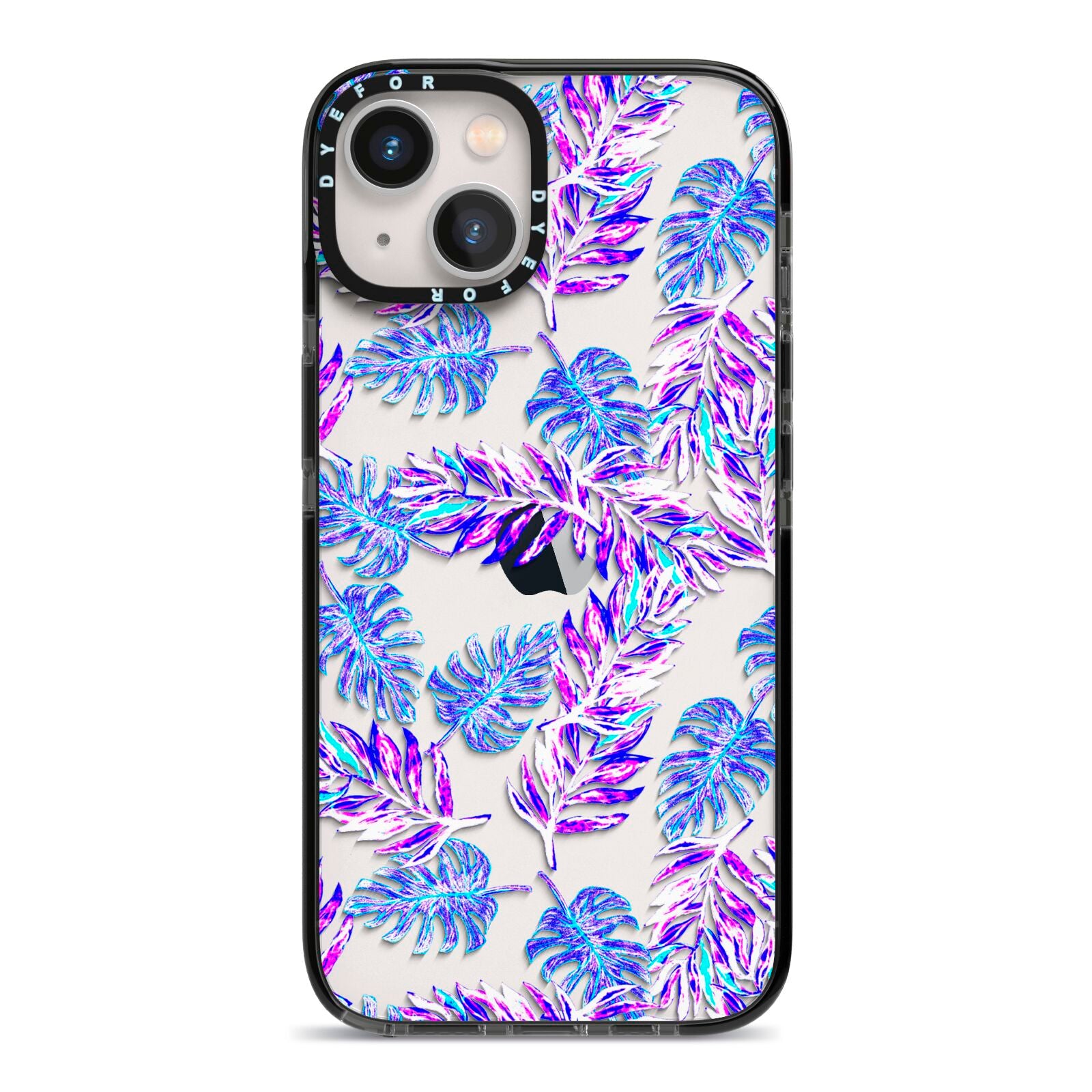 Tropical Palm Leaf iPhone 13 Black Impact Case on Silver phone