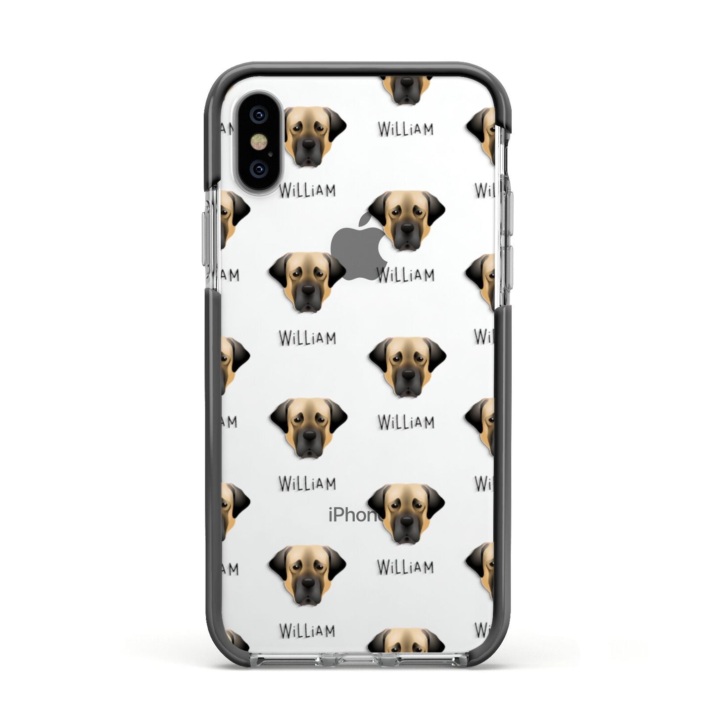 Turkish Kangal Dog Icon with Name Apple iPhone Xs Impact Case Black Edge on Silver Phone