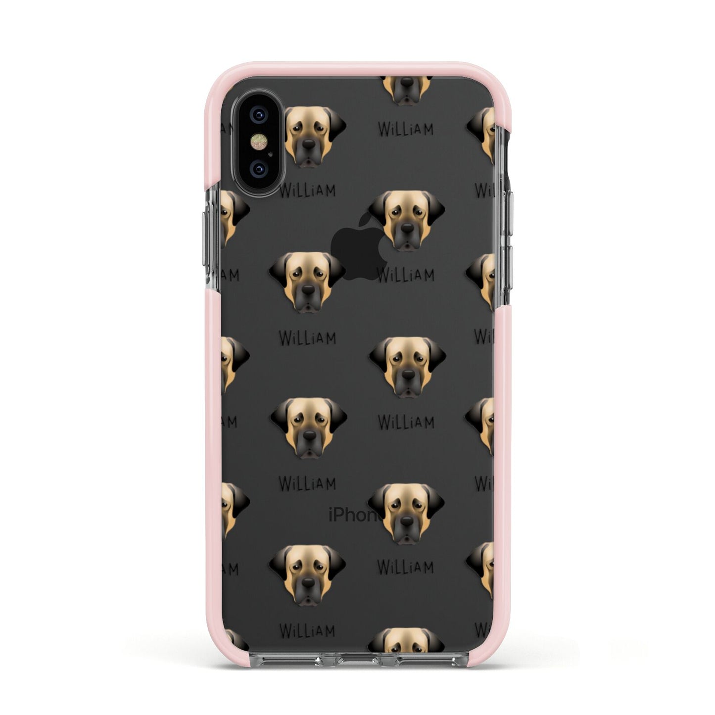 Turkish Kangal Dog Icon with Name Apple iPhone Xs Impact Case Pink Edge on Black Phone