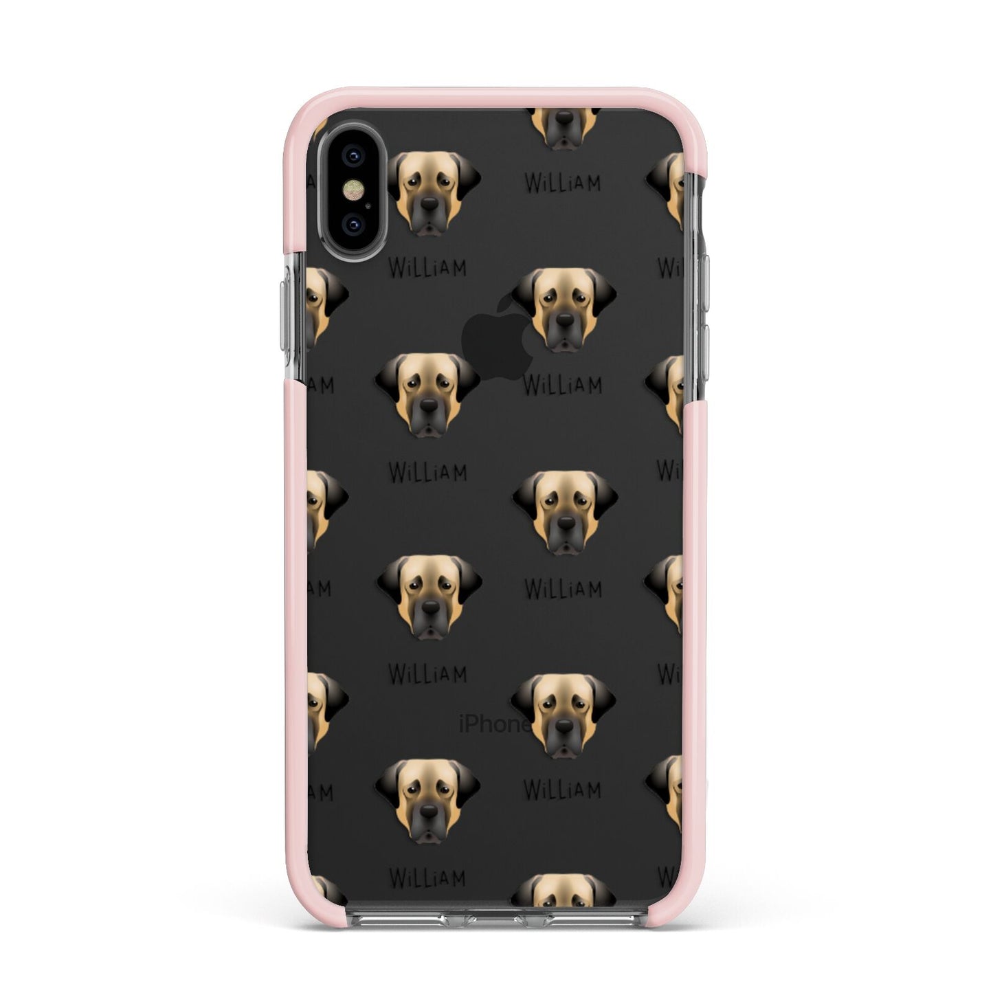 Turkish Kangal Dog Icon with Name Apple iPhone Xs Max Impact Case Pink Edge on Black Phone