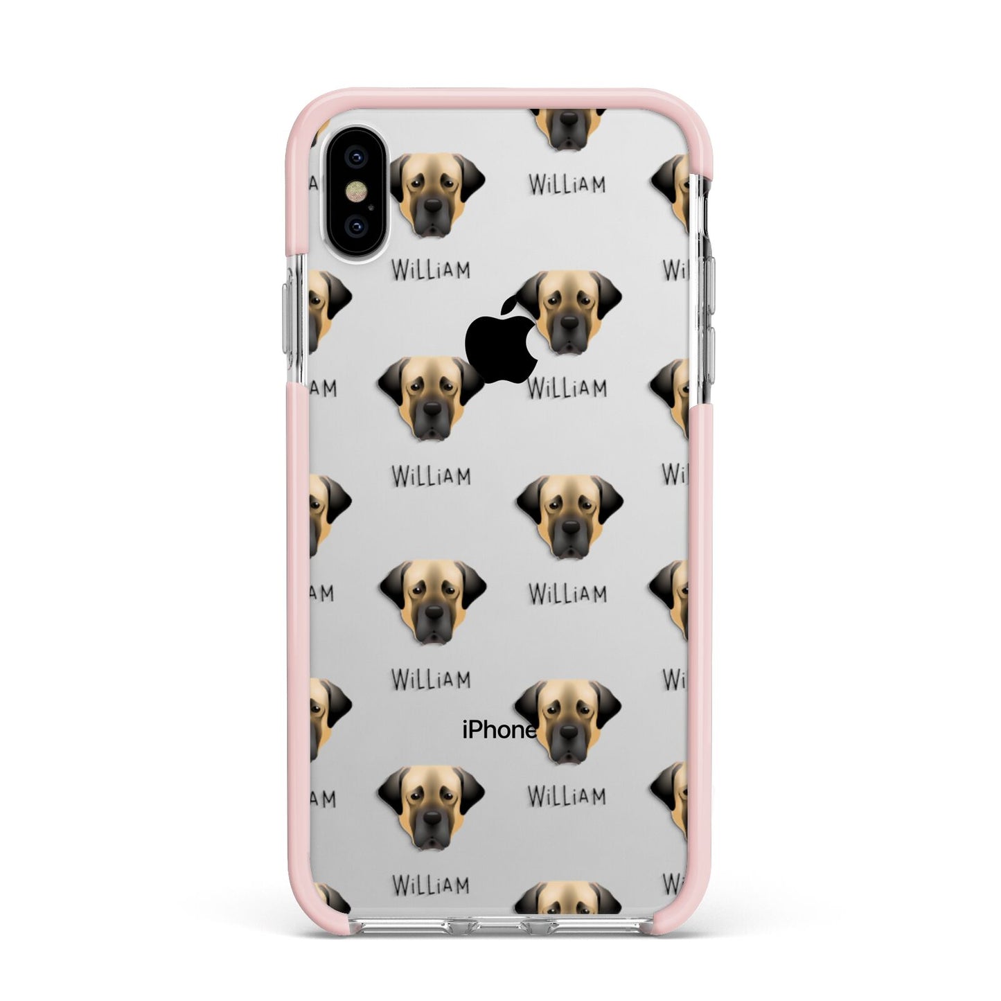 Turkish Kangal Dog Icon with Name Apple iPhone Xs Max Impact Case Pink Edge on Silver Phone