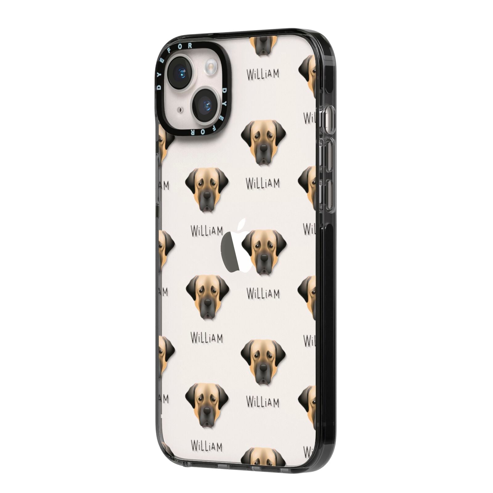 Turkish Kangal Dog Icon with Name iPhone 14 Plus Black Impact Case Side Angle on Silver phone