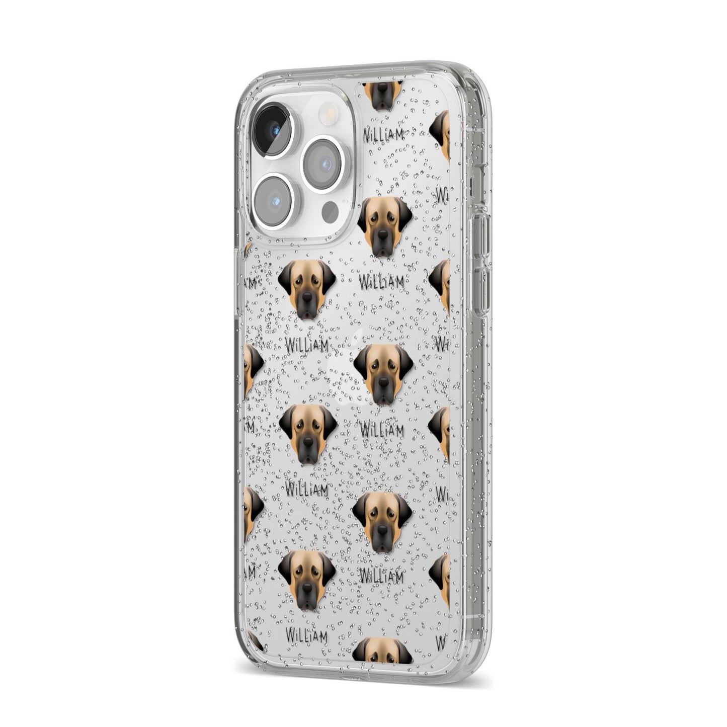 Turkish Kangal Dog Icon with Name iPhone 14 Pro Max Glitter Tough Case Silver Angled Image