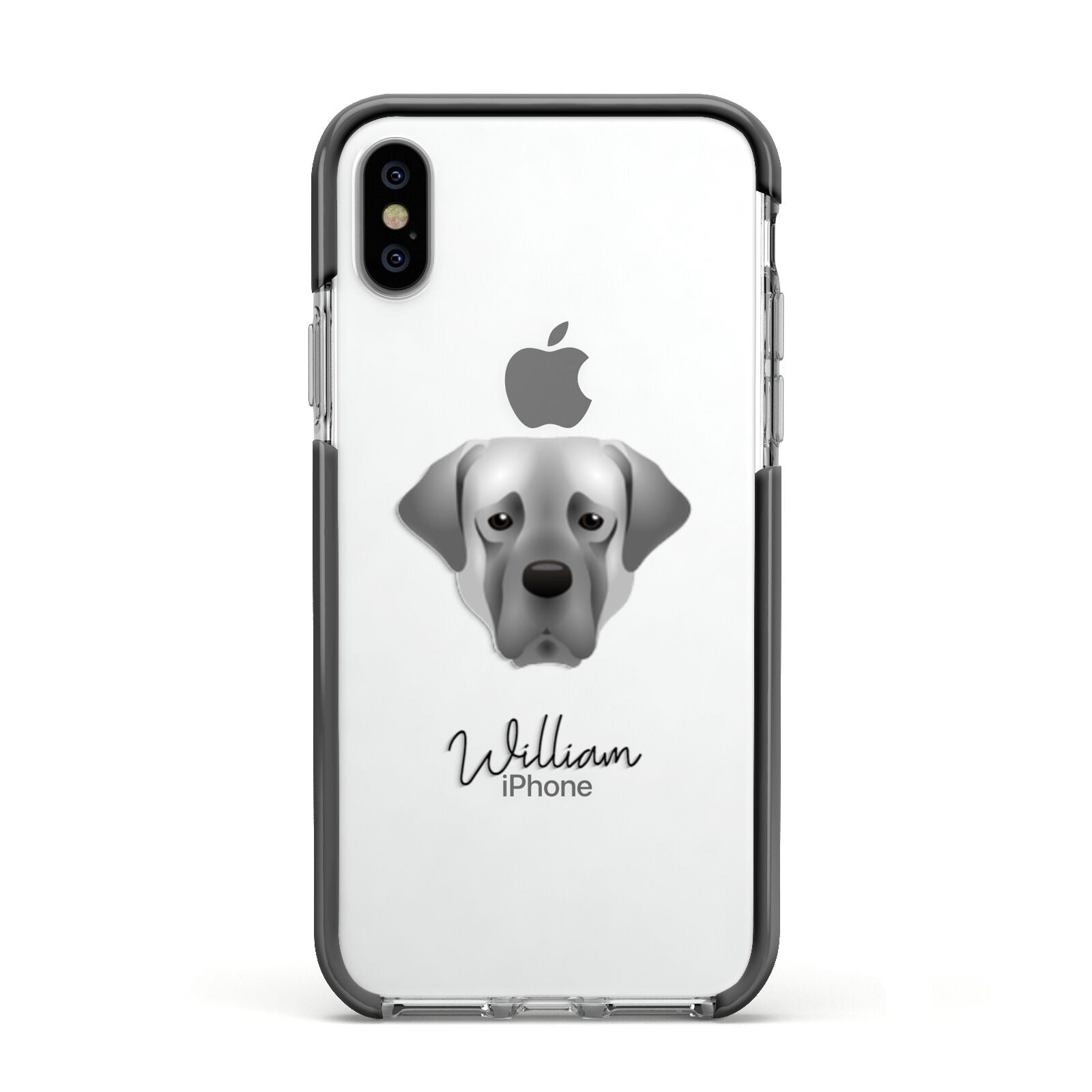 Turkish Kangal Dog Personalised Apple iPhone Xs Impact Case Black Edge on Silver Phone