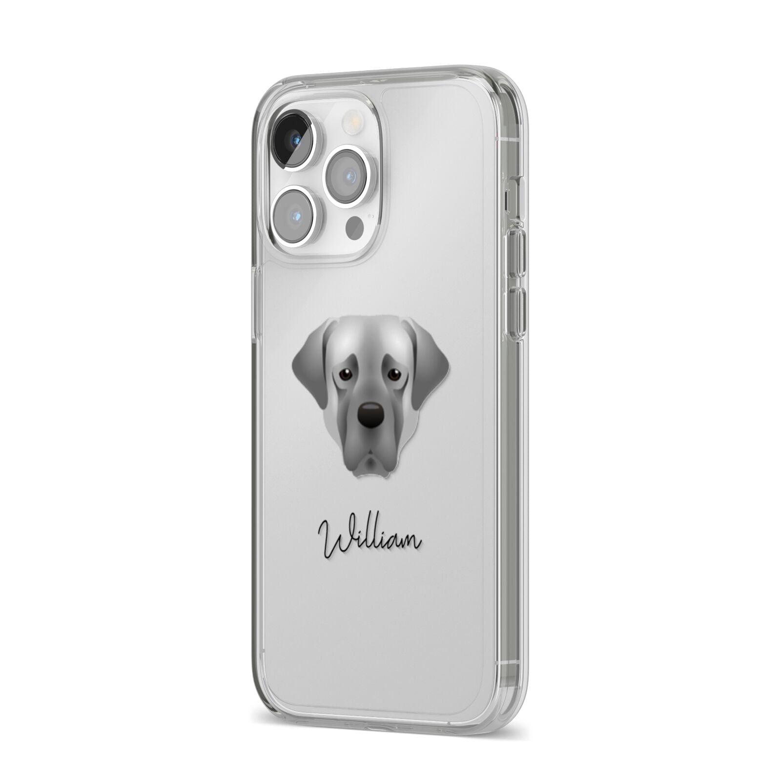 Turkish Kangal Dog Personalised iPhone 14 Pro Max Clear Tough Case Silver Angled Image