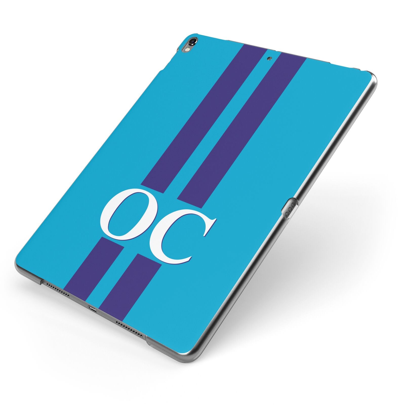 Turquoise Personalised Apple iPad Case on Grey iPad Side View