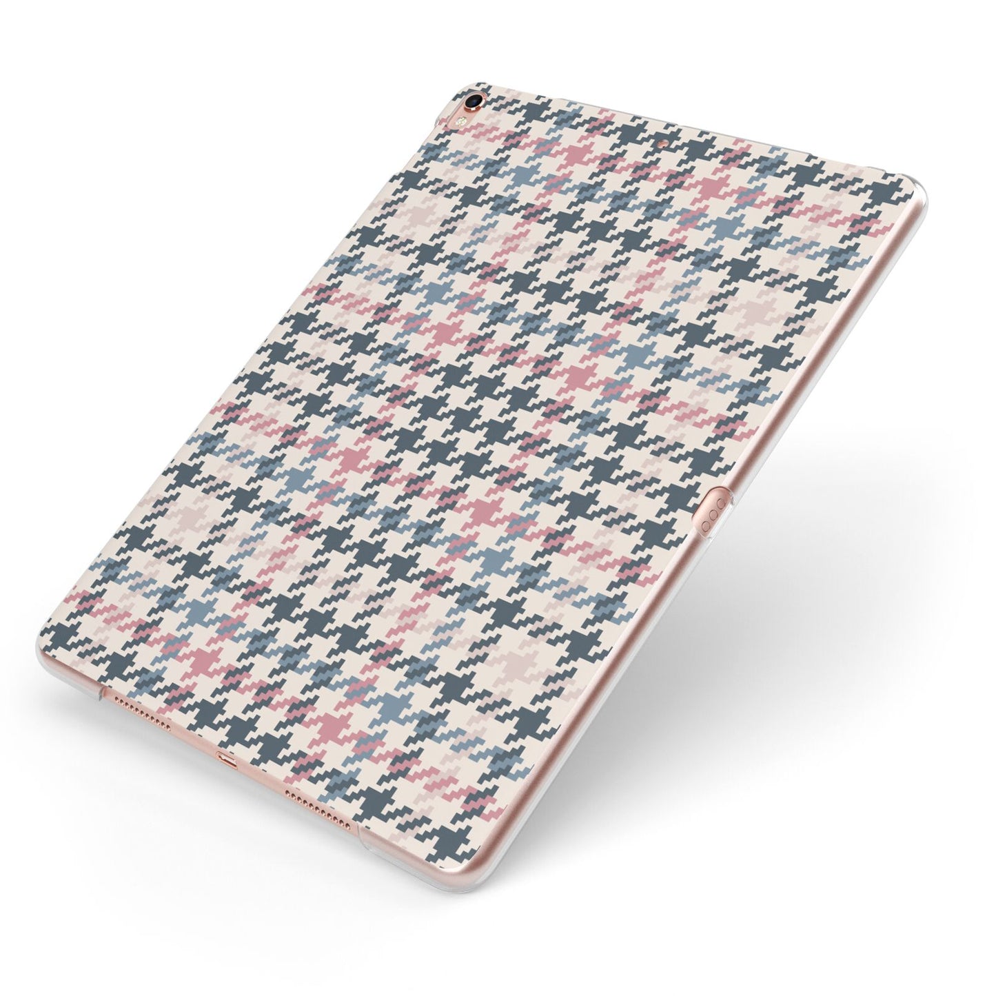 Tweed Houndstooth Apple iPad Case on Rose Gold iPad Side View