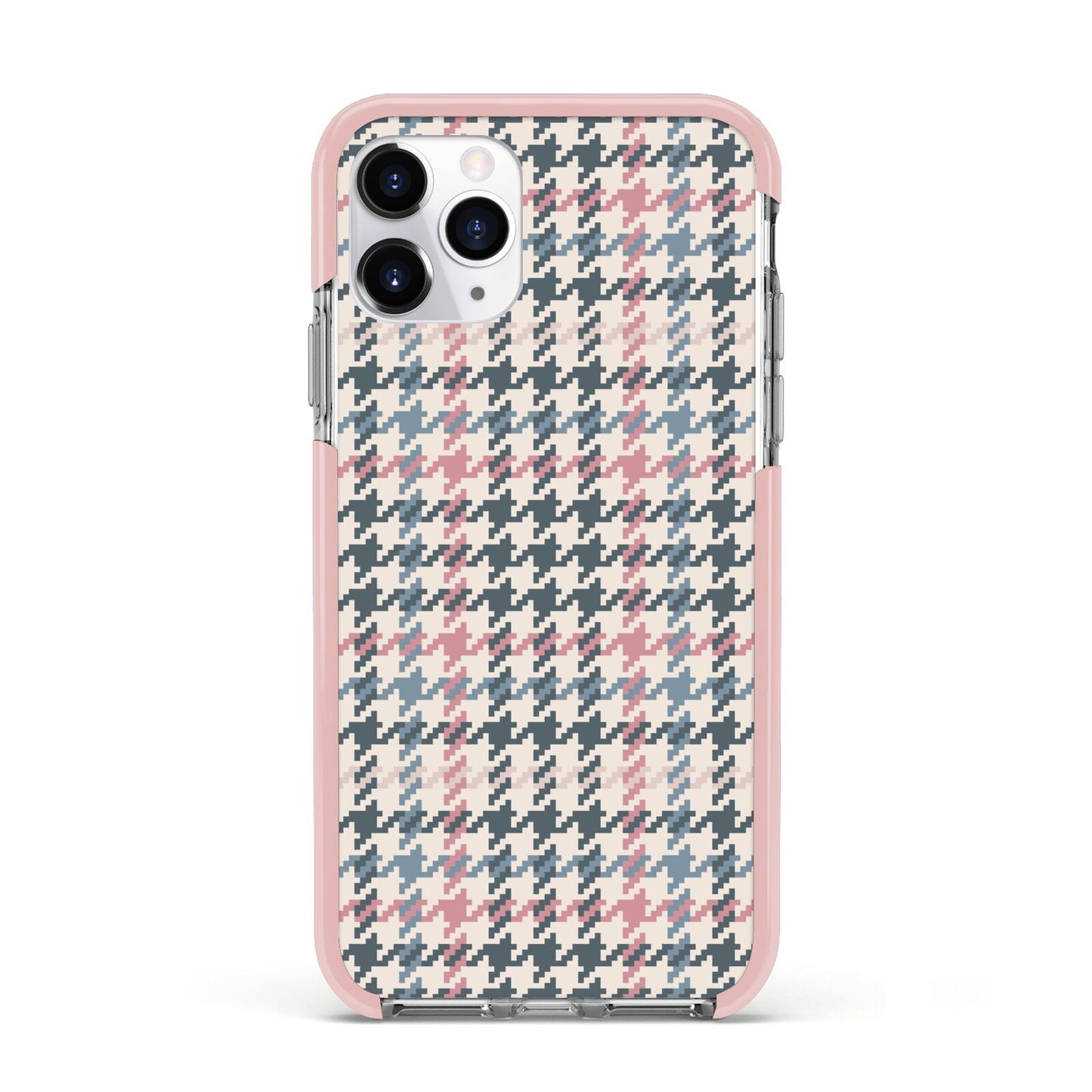 Tweed Houndstooth Apple iPhone 11 Pro in Silver with Pink Impact Case