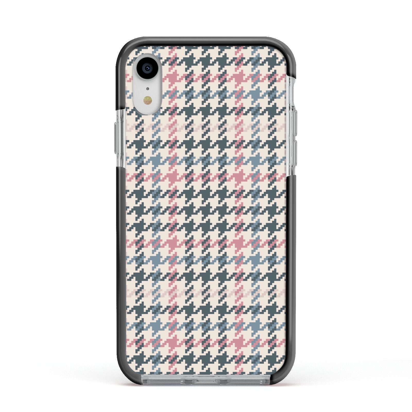 Tweed Houndstooth Apple iPhone XR Impact Case Black Edge on Silver Phone