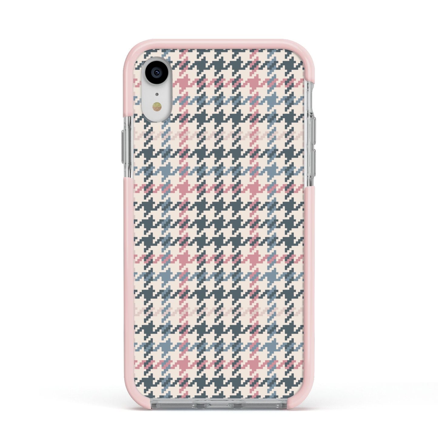 Tweed Houndstooth Apple iPhone XR Impact Case Pink Edge on Silver Phone