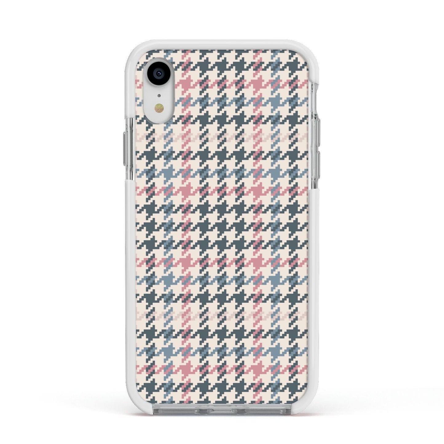 Tweed Houndstooth Apple iPhone XR Impact Case White Edge on Silver Phone