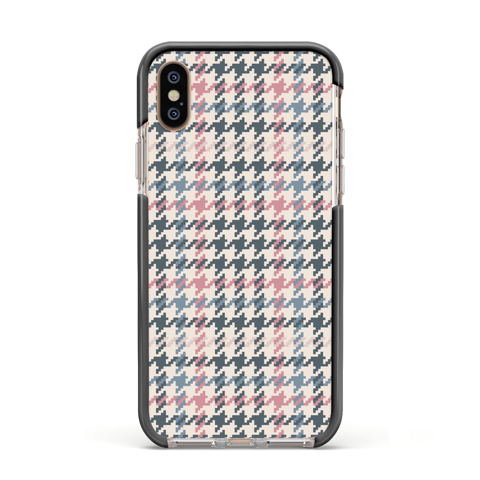 Tweed Houndstooth Apple iPhone Xs Impact Case Black Edge on Gold Phone