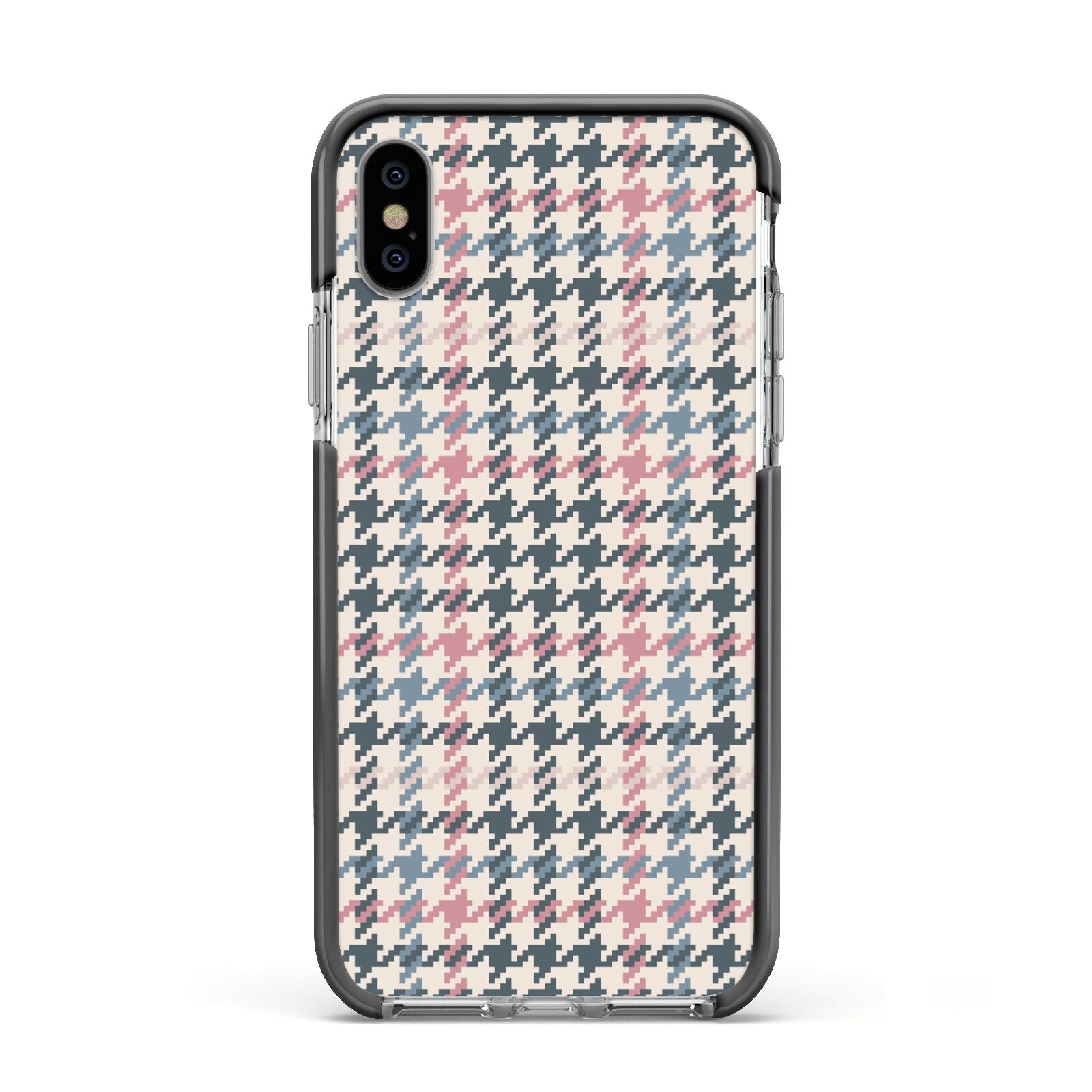 Tweed Houndstooth Apple iPhone Xs Impact Case Black Edge on Silver Phone