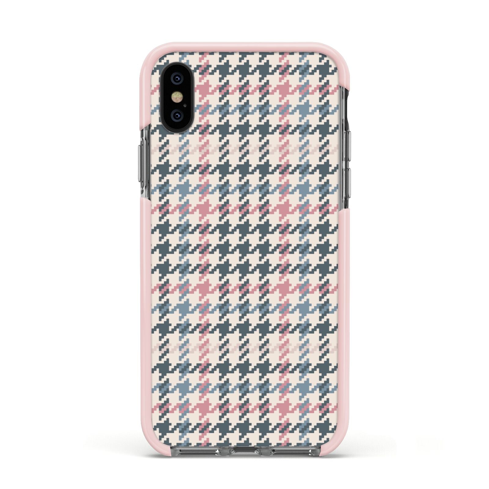 Tweed Houndstooth Apple iPhone Xs Impact Case Pink Edge on Black Phone